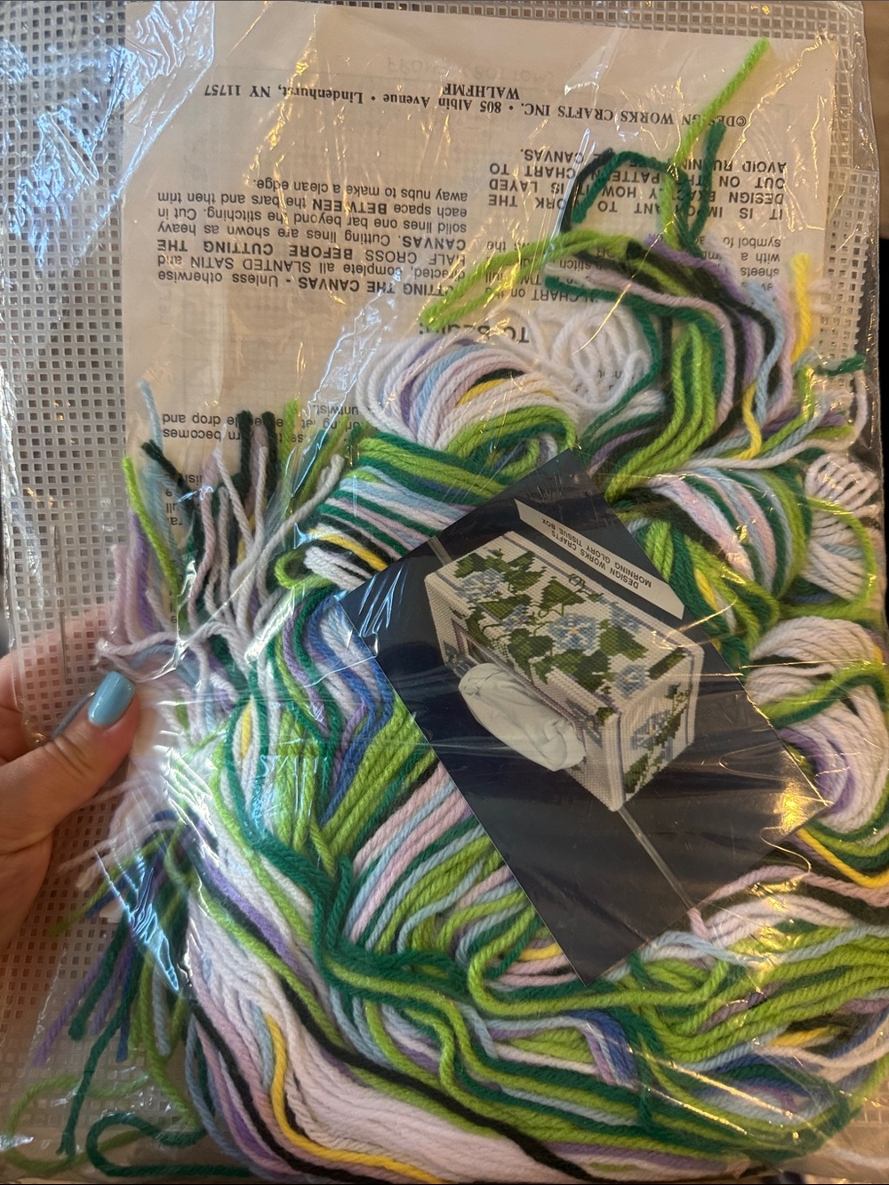 Multicolor Green & Pastel Tassel Home Accent Kit tissue box needle point